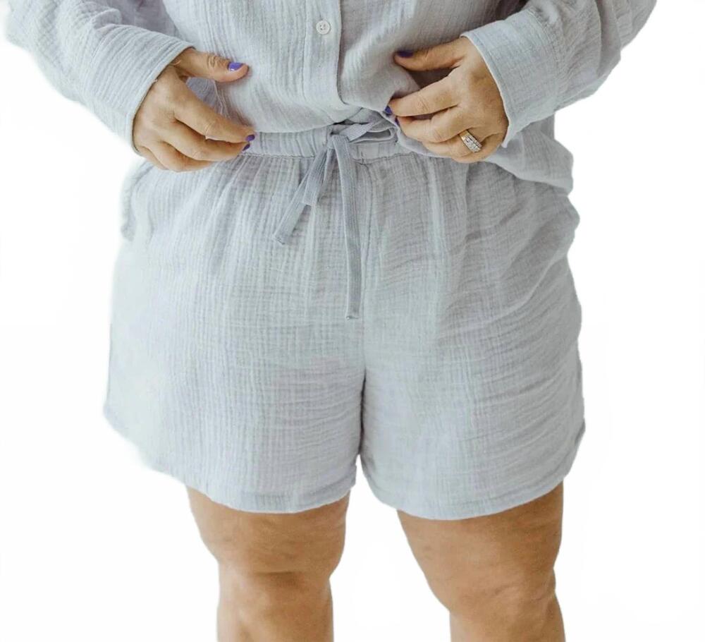 NEW DEX textured high waisted shorts in cloudy blue